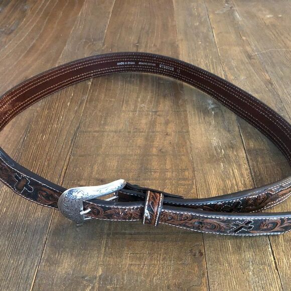 Cavender 100% Genuine Leather Belt Western Brown Color Men's Size 42 - Picture 1 of 4